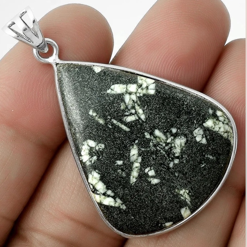 Natural Chinese writing stone sterling silver pendants